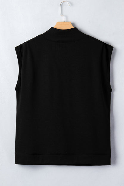 Mint Green Solid Color High Neck Cap Sleeve Loose Top - Snoopy's Closet
