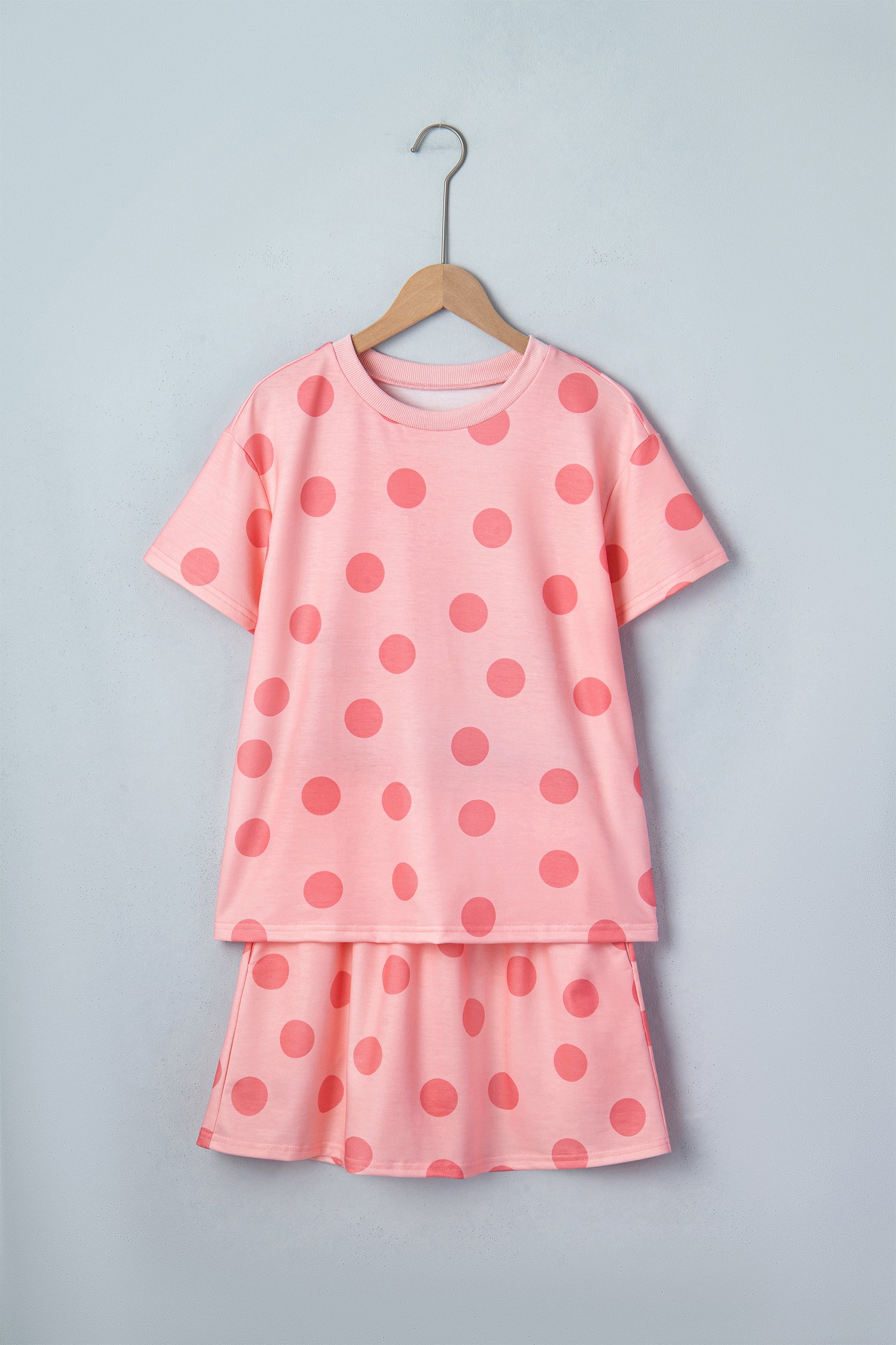 Pink Polka Dot Short Sleeve Top Casual Skort 2pcs Outfit - Snoopy's Closet