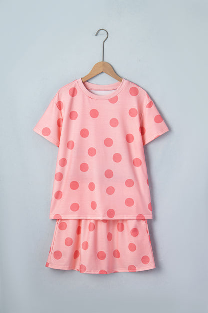 Pink Polka Dot Short Sleeve Top Casual Skort 2pcs Outfit - Snoopy's Closet
