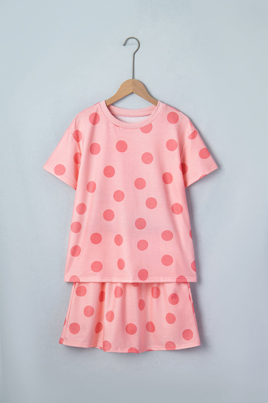 Pink Polka Dot Short Sleeve Top Casual Skort 2pcs Outfit - Snoopy's Closet