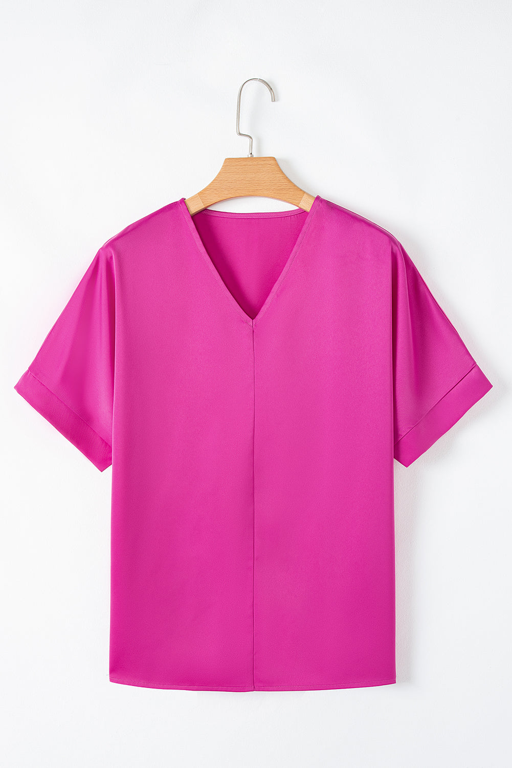 Bright Pink Silky V Neck Dolman Blouse - Snoopy's Closet