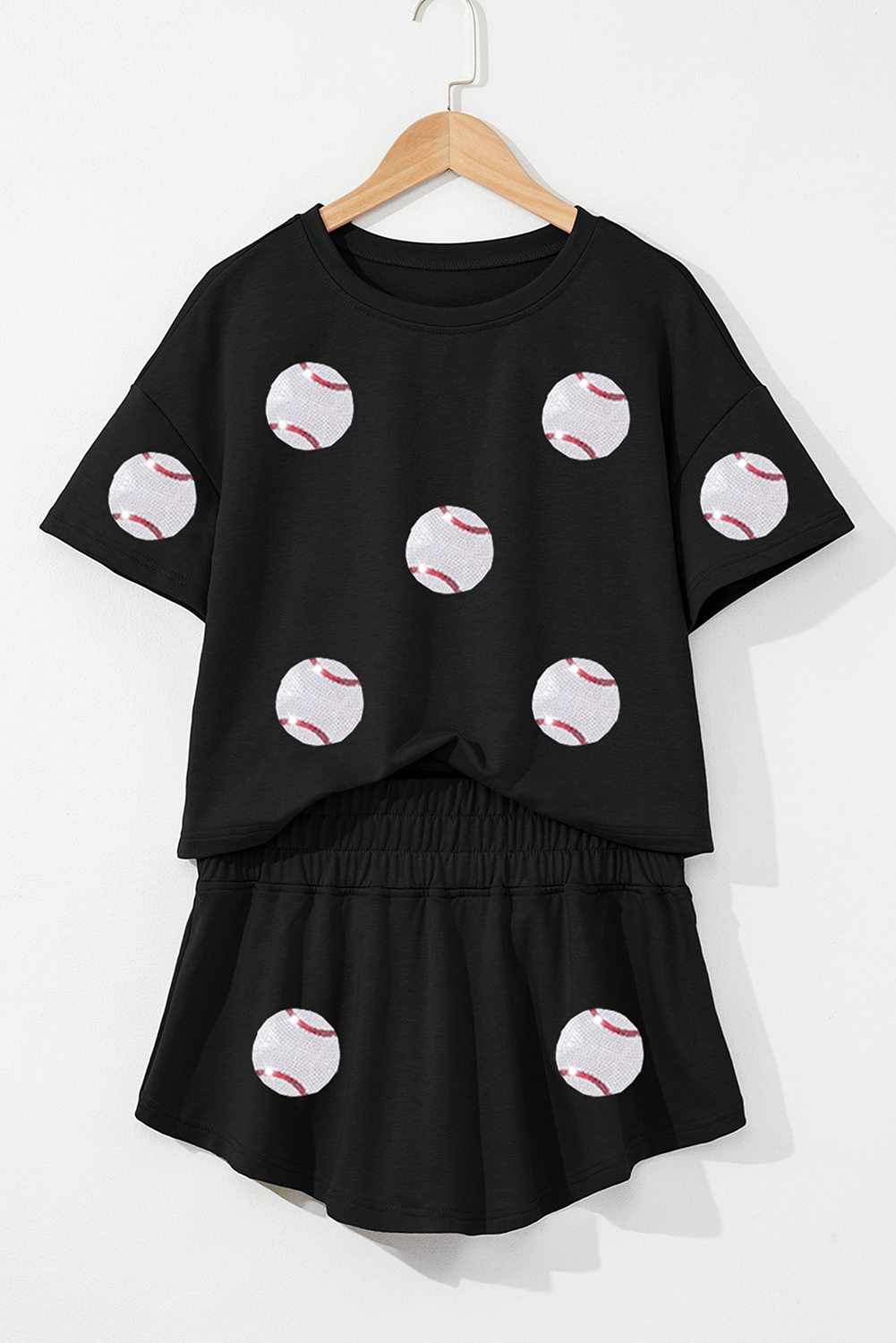 Black Baseball Print Skort Set - Snoopy's Closet