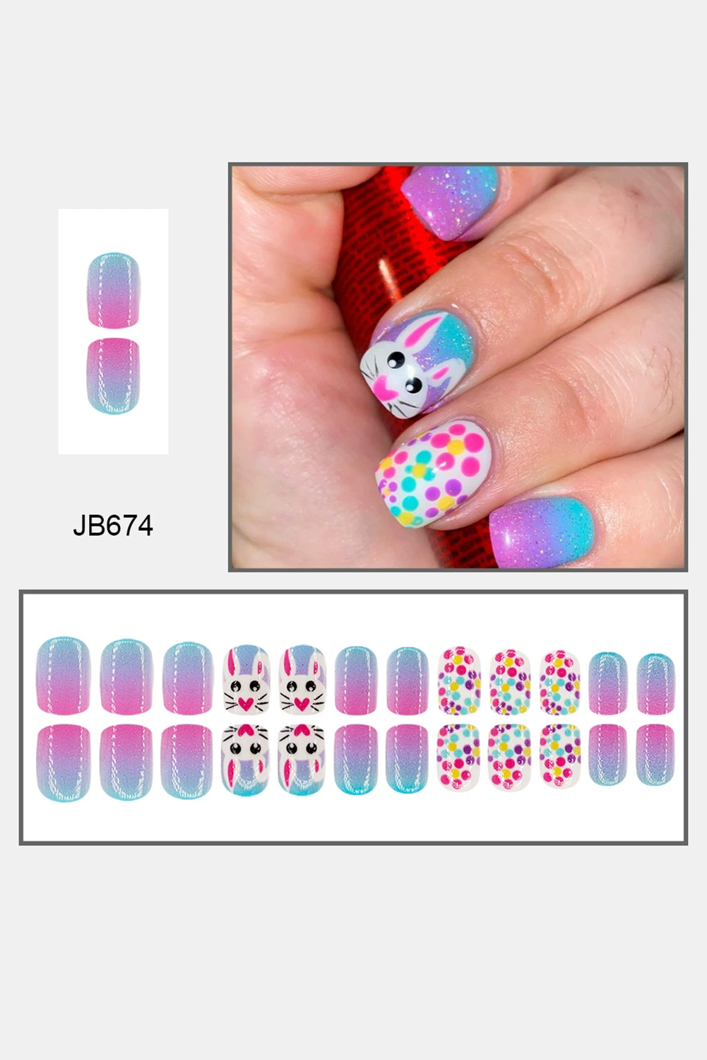 Bonbon Polka Dot Bunny Easter Fashion Square Nail Stickers - Snoopy's Closet