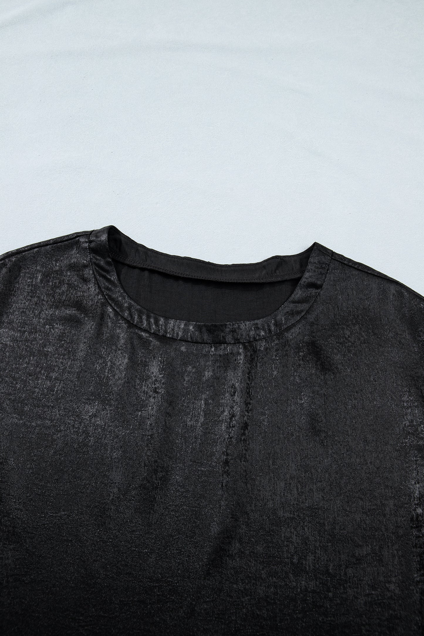 Black Metallic Round Neck Cap Sleeve Tee - Snoopy's Closet