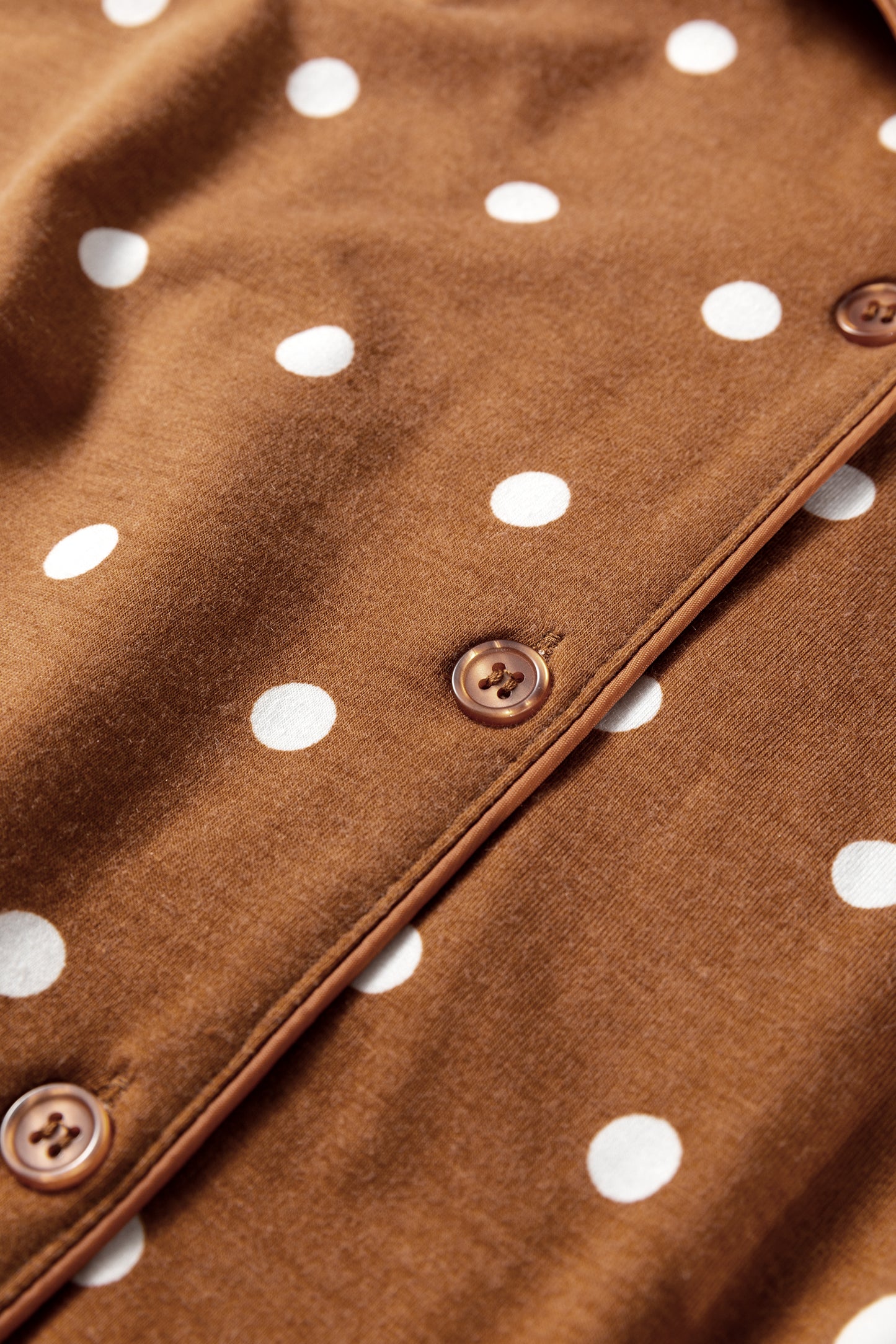 Brown Polka Dot Print Long Sleeve Shirt Pant 2pcs Pajama Set - Snoopy's Closet
