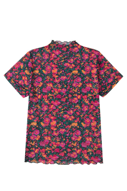 Rose Plus Size Floral Mesh Short Sleeve Top - Snoopy's Closet