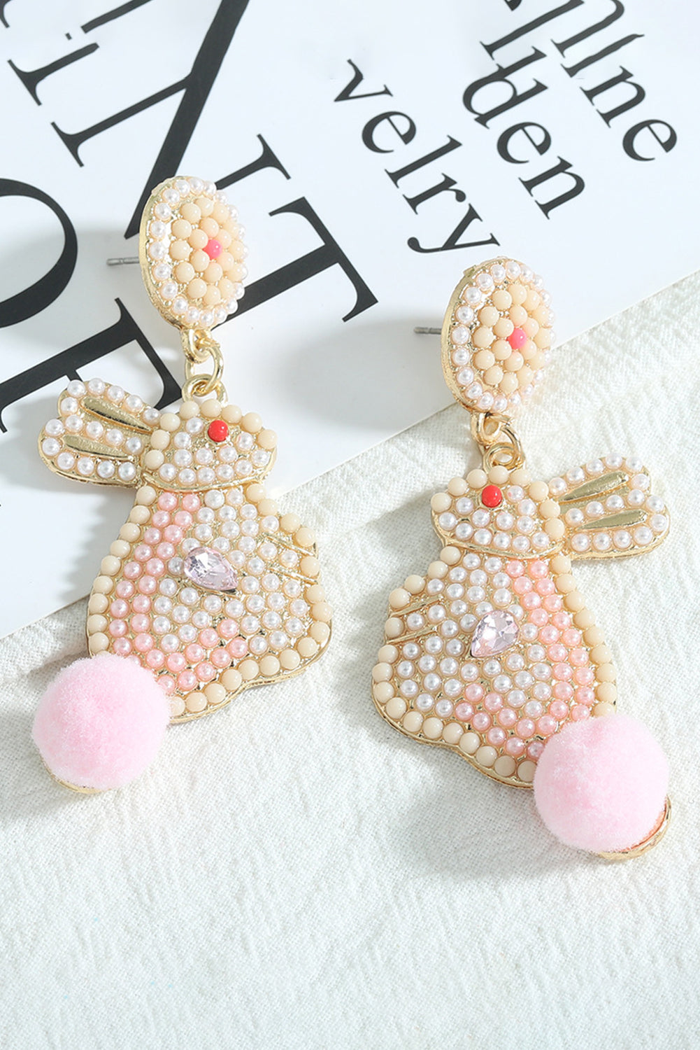 Pink Easter Bunny Pearl Beaded Earrings - Snoopy's Closet