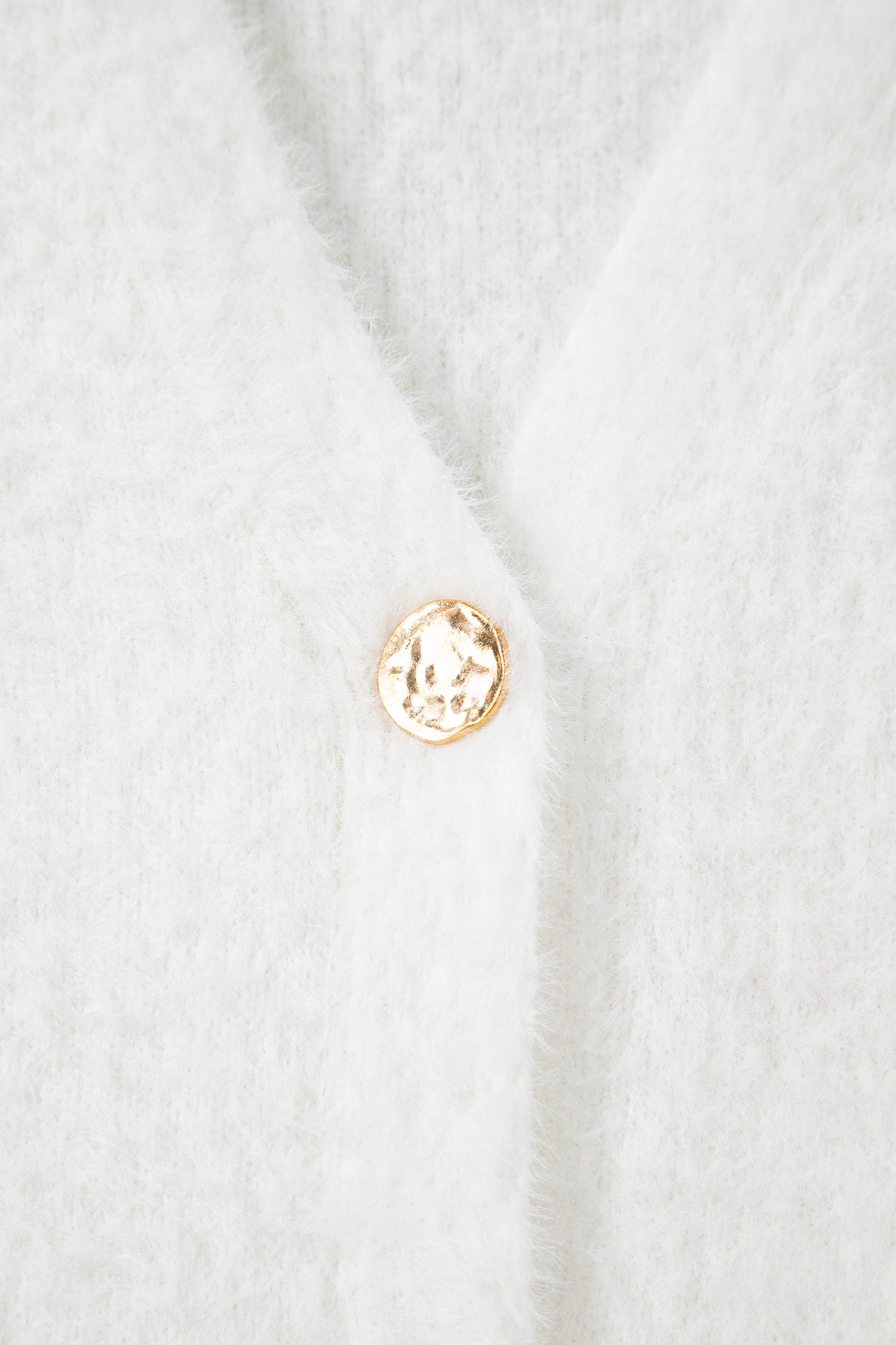 White Fuzzy Buttoned Front Midi Solid Cardigan - Snoopy's Closet