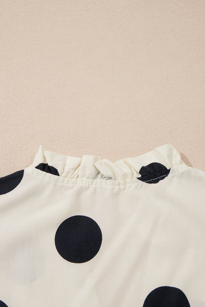 Blusa informal de manga corta con volantes y cuello en V de lunares albaricoque