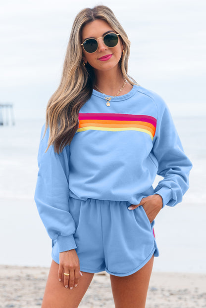 Beau Blue Accent Pullover and Shorts Two Piece Casual Set - Snoopy's Closet
