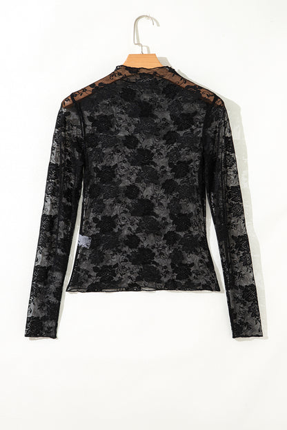 White Plus Size Floral Mesh Long Sleeve Top - Snoopy's Closet
