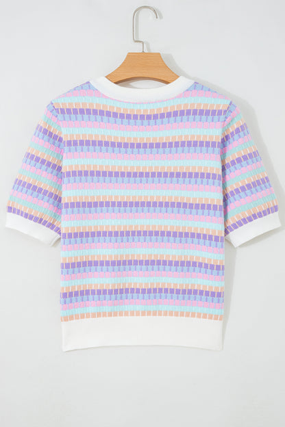 Orange Abstract Striped Knit Short Sleeve Sweater - Snoopy's Closet