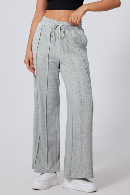 Pantalones de chándal de pernera ancha, cintura alta con cordón y costuras grises