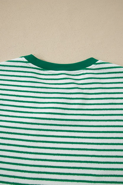 Sky Blue Stripe Crew Neck Tee Drawstring Waist Cropped Pants Set - Snoopy's Closet