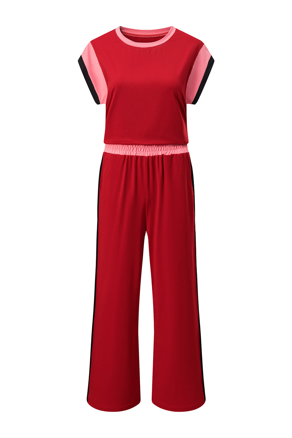 Racing Red Color Block Detail Casual Two-piece Set - Snoopy's Closet