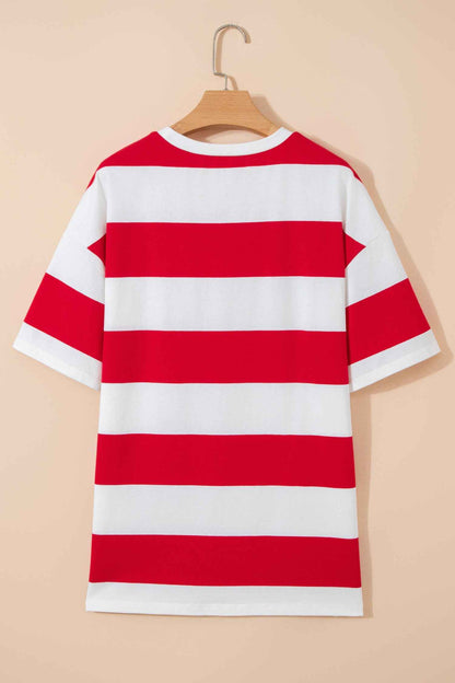 Bright Pink Striped Color Block Oversize Tunic Tee