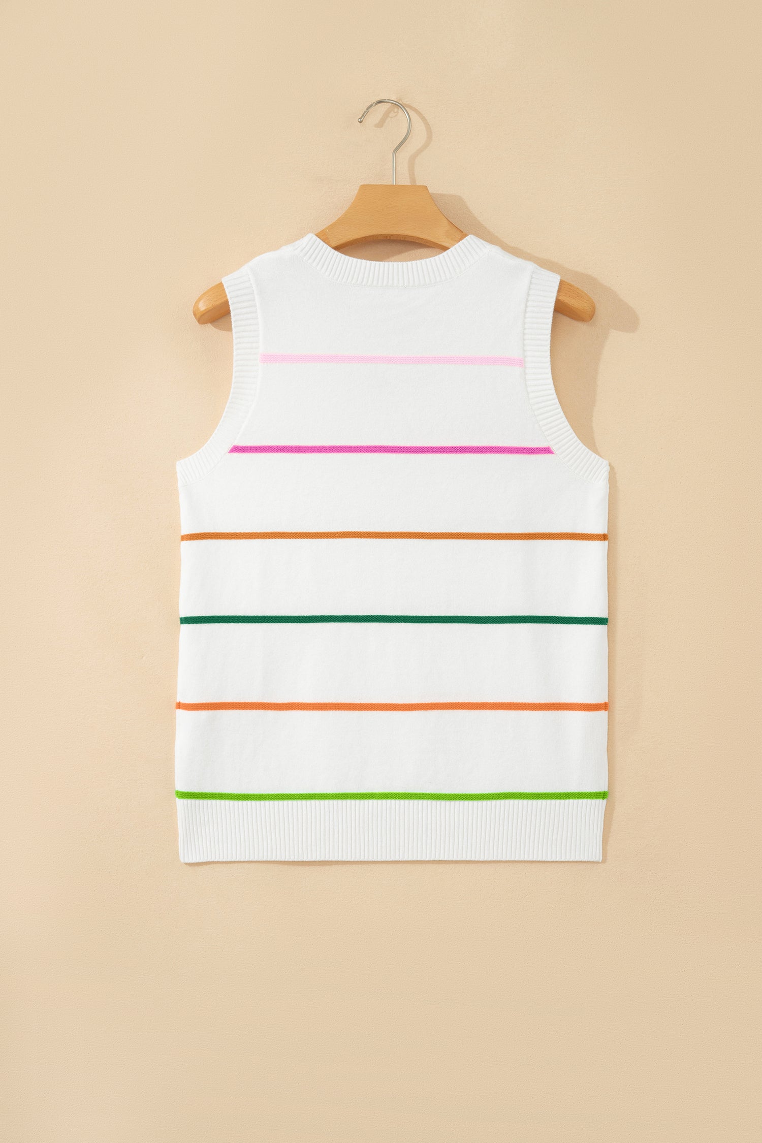 White Stripe Round Neck Knitted Sweater Tank - Snoopy's Closet