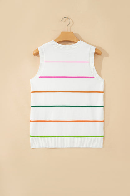 White Stripe Round Neck Knitted Sweater Tank - Snoopy's Closet