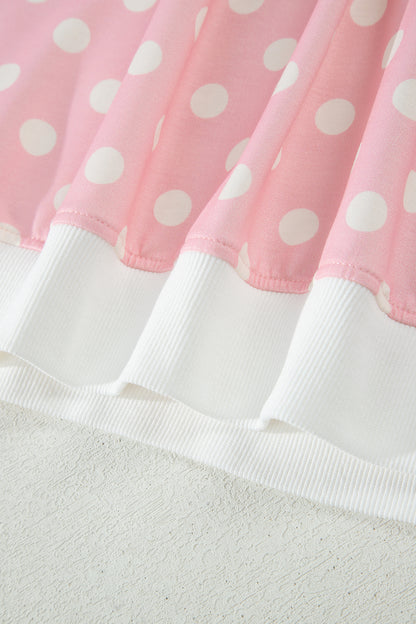 Pink Polka Dot Print Mock Neck Short Sleeve Top Shift Pant Set