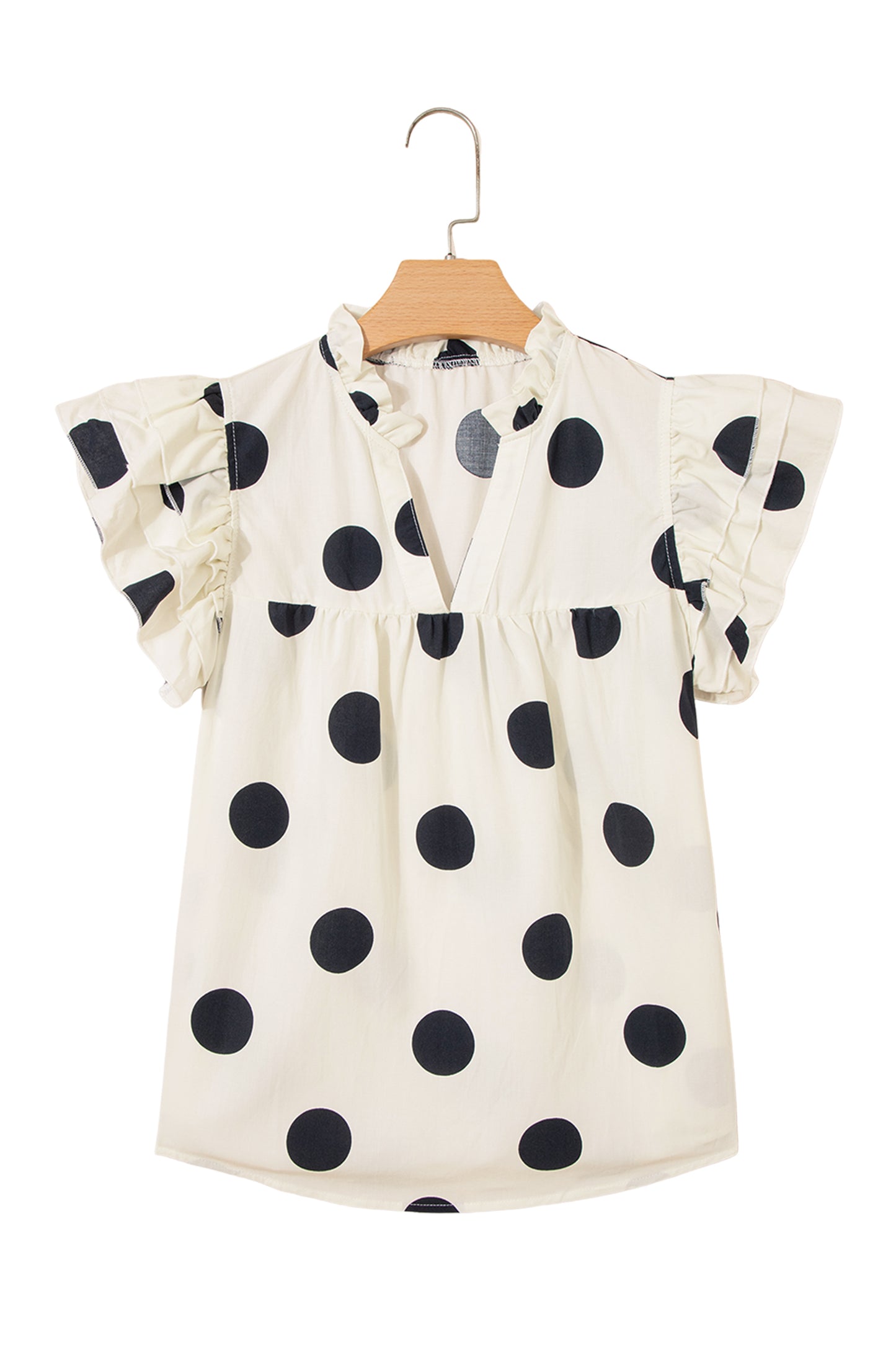 Blusa informal de manga corta con volantes y cuello en V de lunares albaricoque