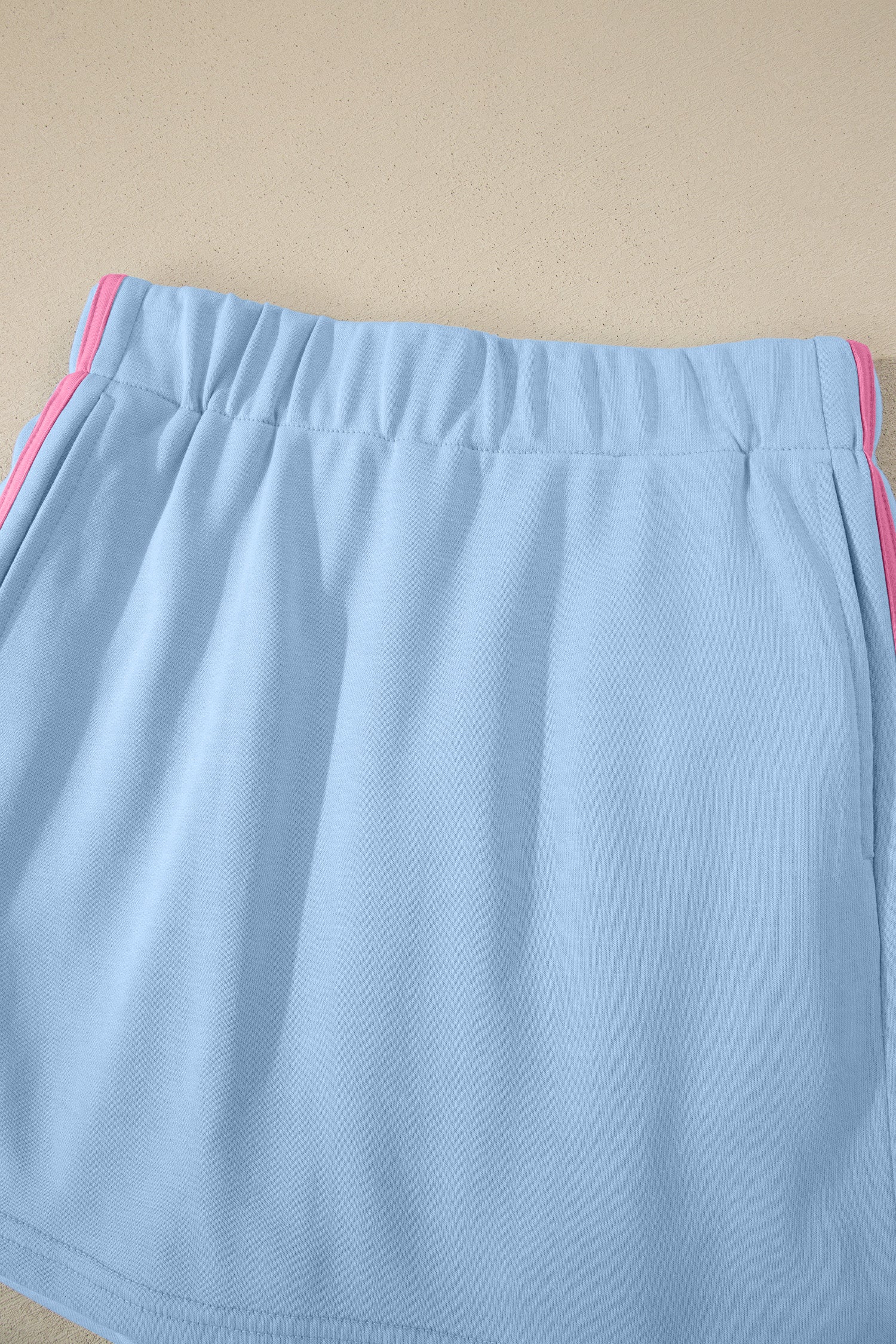 Sky Blue Ribbed Colorblock Trim V Neck Sporty Pullover Mini Skort 2pcs Athleisure Set - Snoopy's Closet