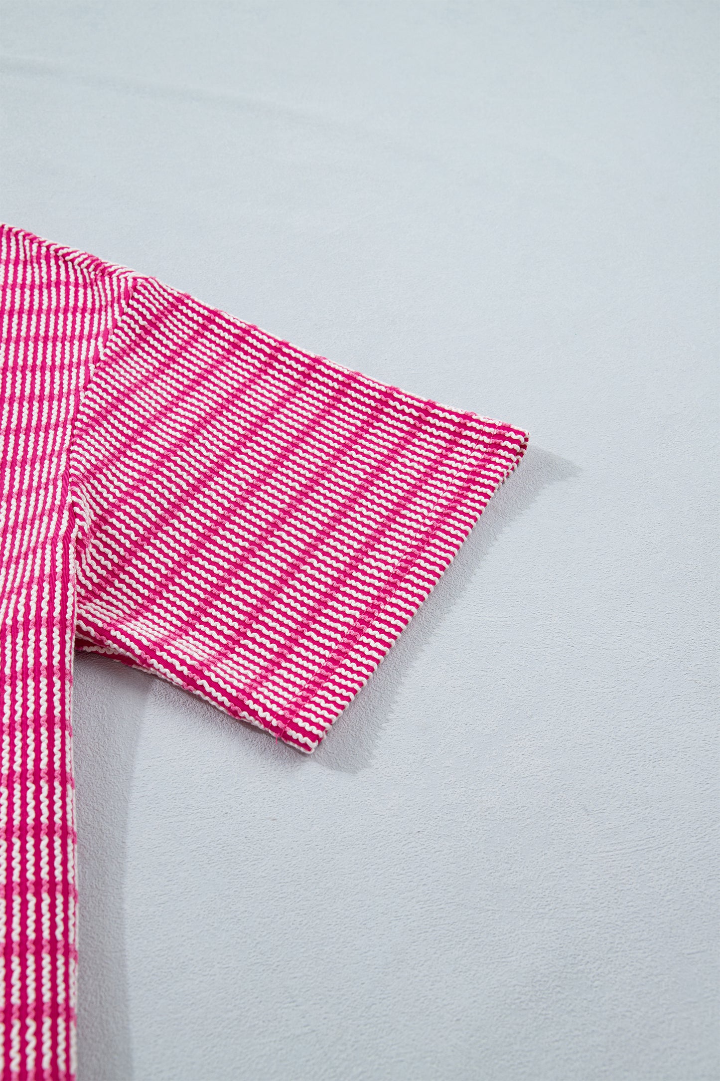 Rose Stripe Raised Rib Loose Tee Drawstring Elastic Waist 2pcs Short Set