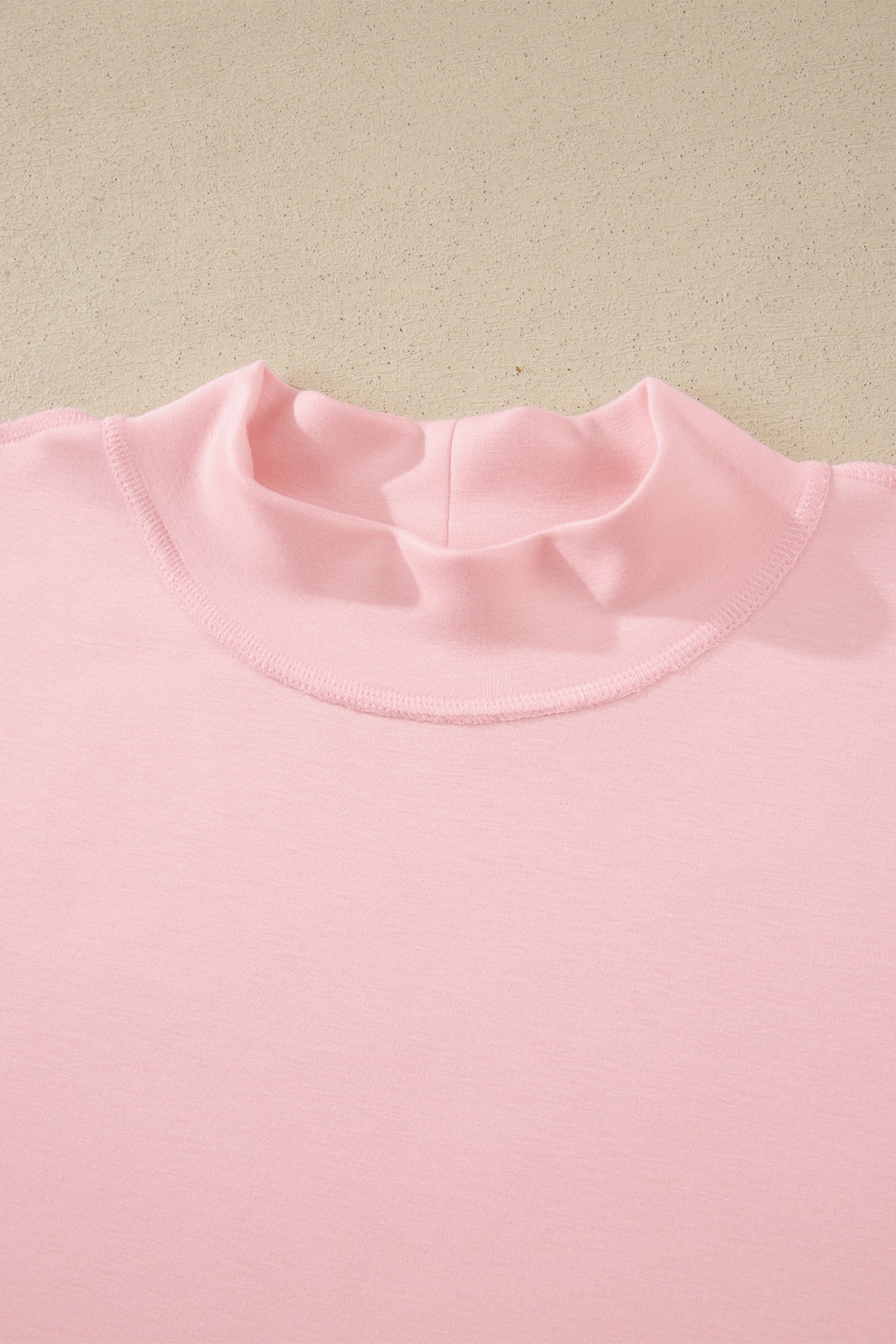 Moonlight Jade Solid Color Exposed Seam Mock Neck Oversize Tee Casual Shorts 2pcs Outfit - Snoopy's Closet