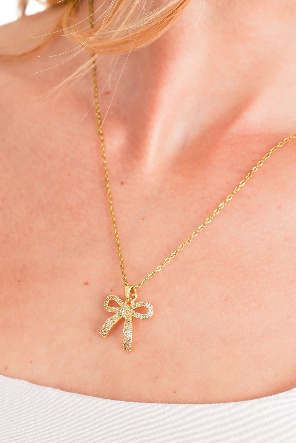 Gold Plated Rhinestone Bowknot Pendant Necklace - Snoopy's Closet