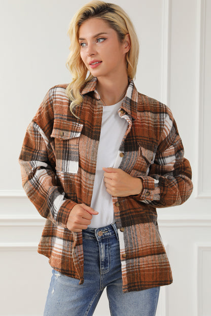 Sobrecamisa de Cuadros Marrones con Bolsillos de Solapa