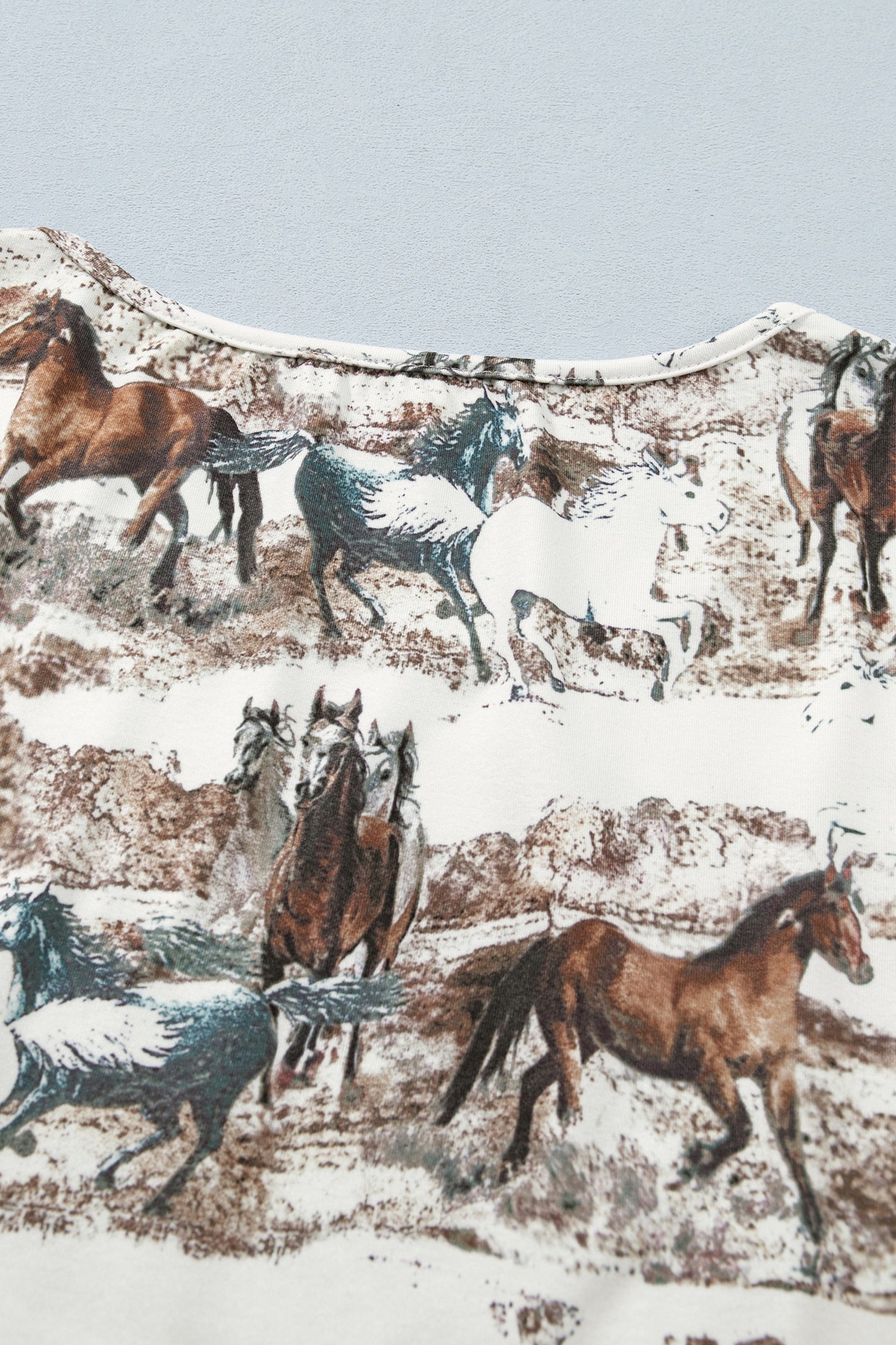White Western Galloping Horses Printed Slim Fit T Shirt - Snoopy's Closet