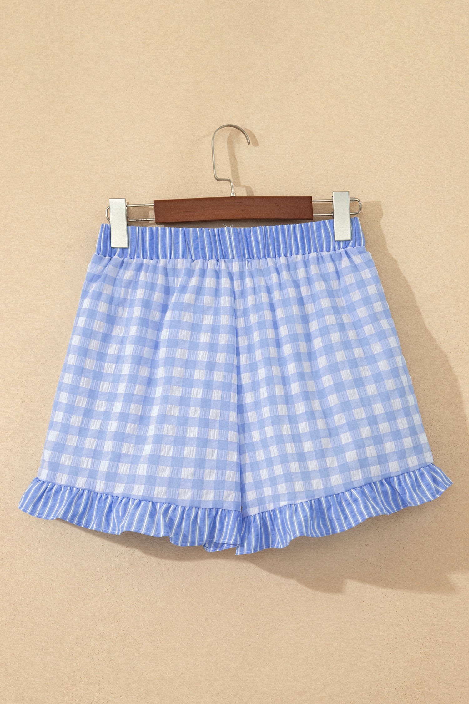 Red Gingham Print Ruffle Striped Detail Lace Tie Shorts - Snoopy's Closet