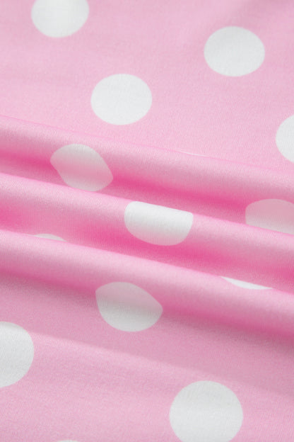 Pink Polka Dot Contrast Edge Casual Short Set