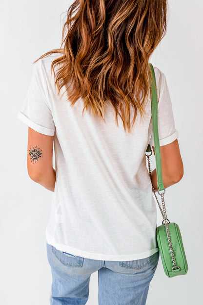 Camiseta de Moda para el Día de la Madre con Gráfico de Lazo y Leopardo Blanco