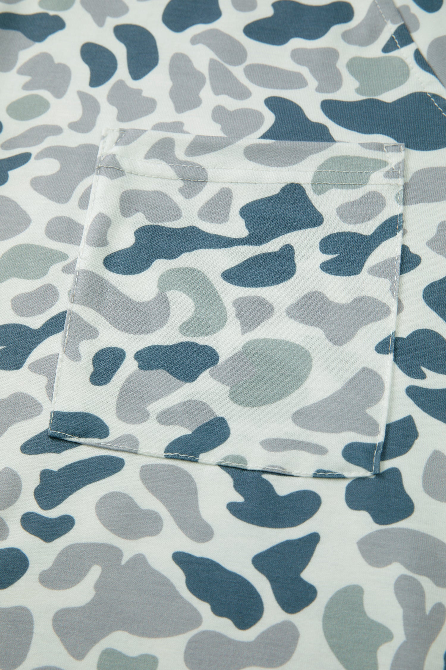 Gray Camouflage Print Single Chest Pocket V Neck Tee - Snoopy's Closet