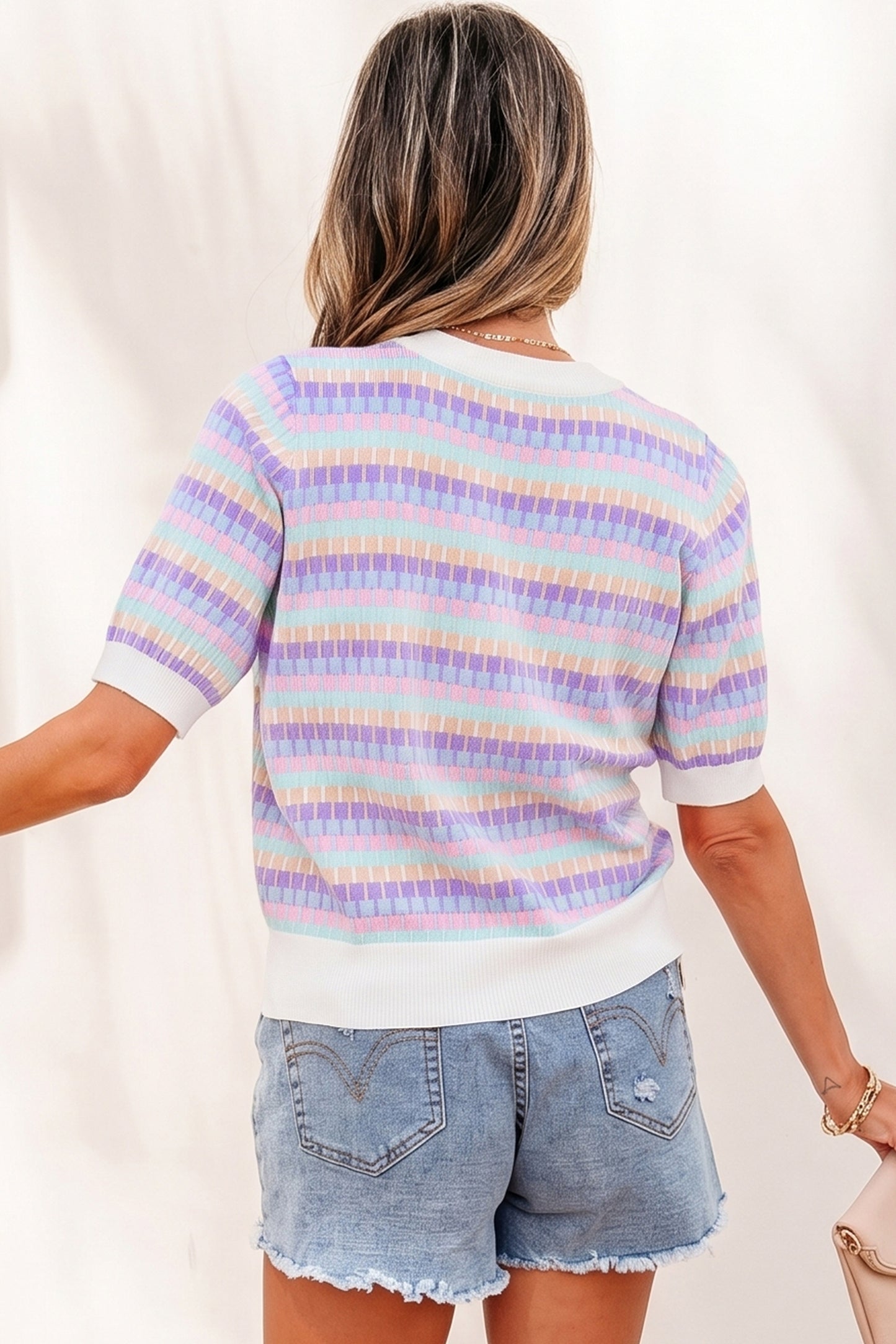 Orange Abstract Striped Knit Short Sleeve Sweater - Snoopy's Closet