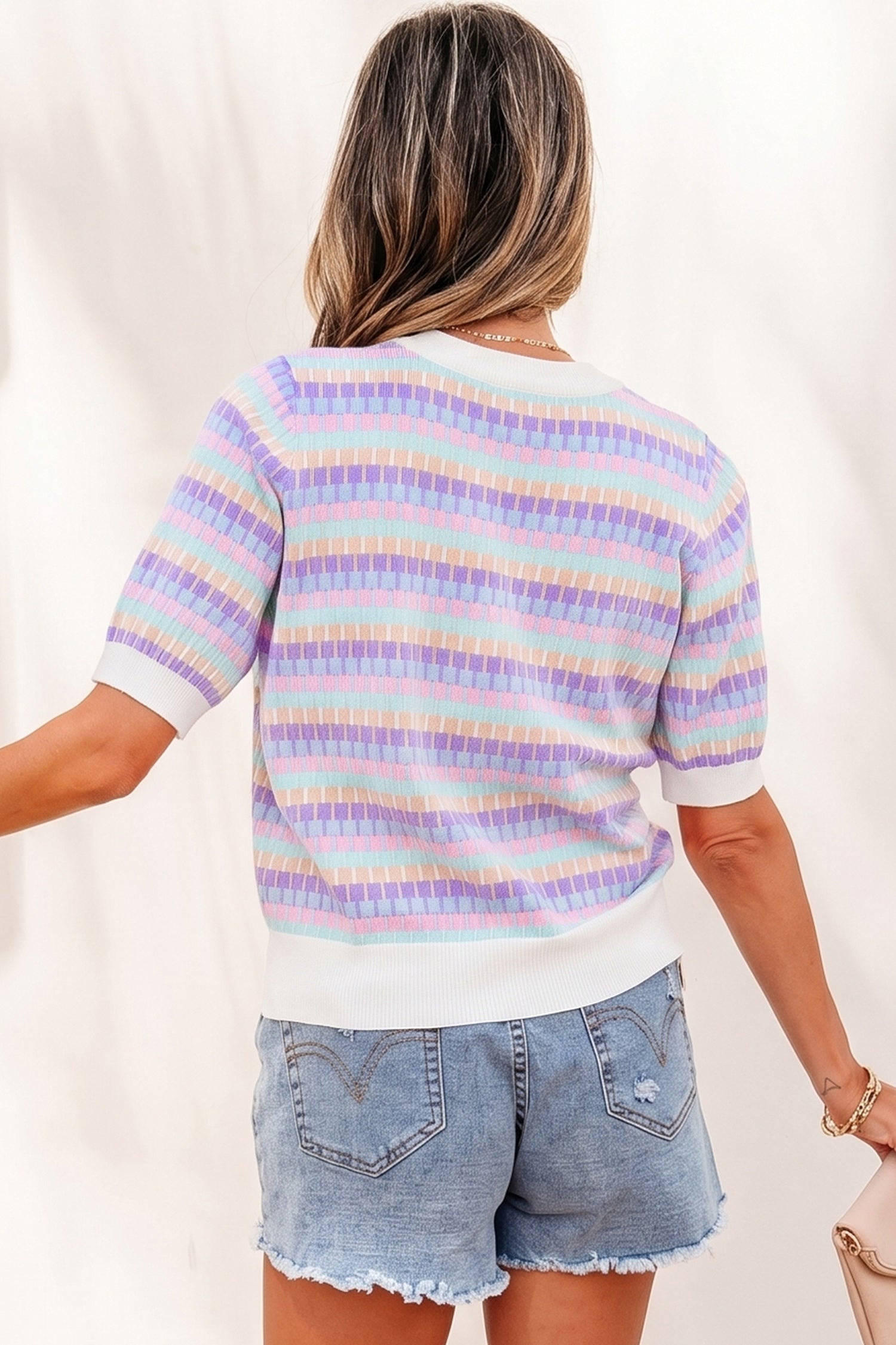 Orange Abstract Striped Knit Short Sleeve Sweater - Snoopy's Closet