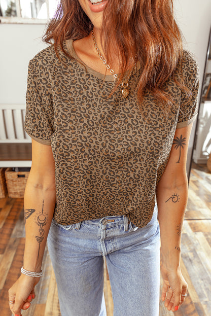 Khaki Fierce Leopard Crew Neck T Shirt - Snoopy's Closet