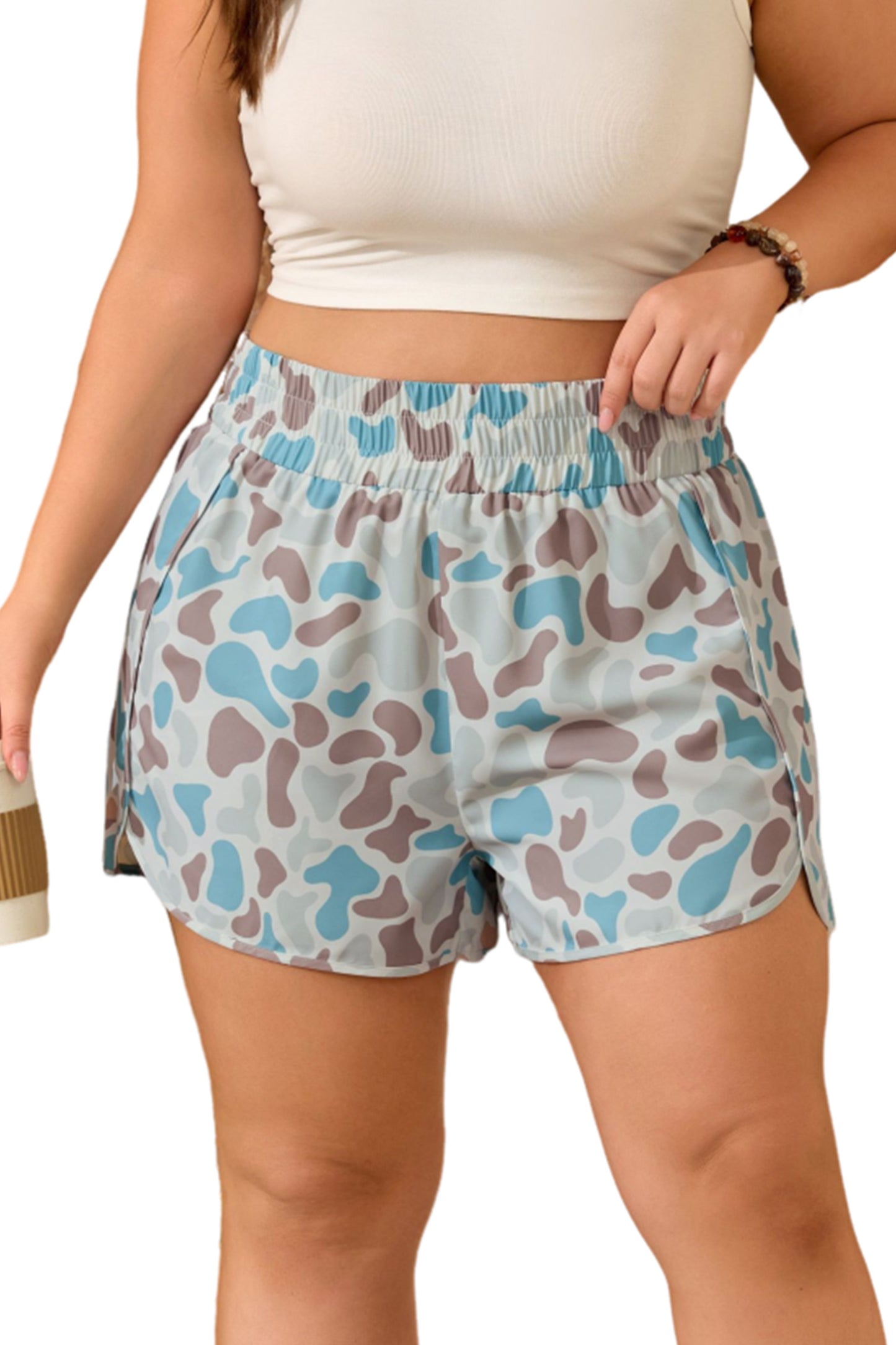 Pantalones cortos deportivos de camuflaje de talla grande con cintura elástica y multicolores