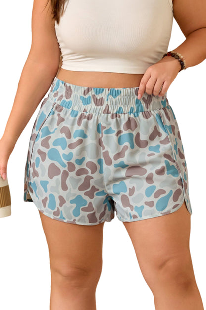 Pantalones cortos deportivos de camuflaje de talla grande con cintura elástica y multicolores