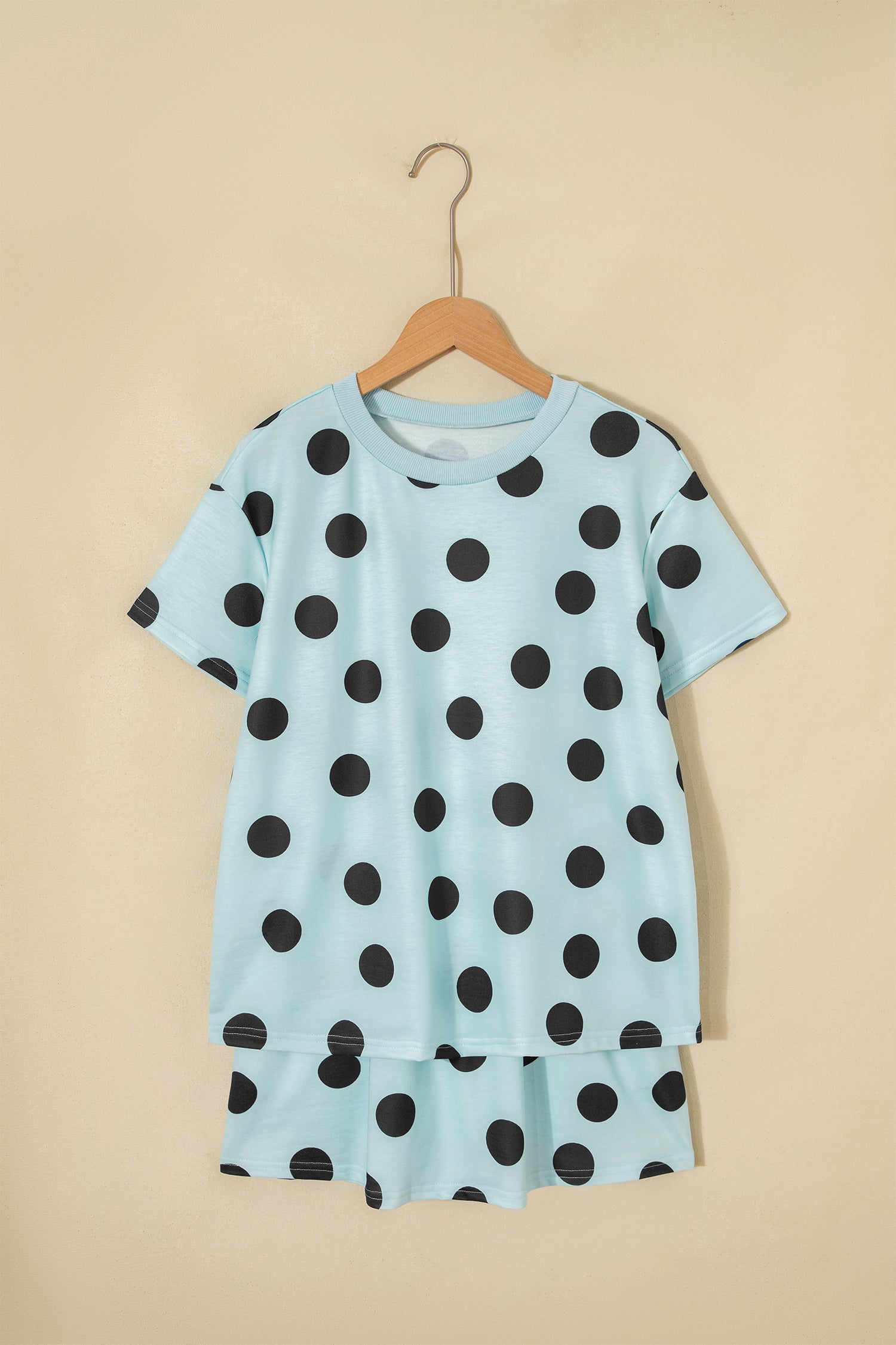 Sky Blue Polka Dot Short Sleeve Top Casual Skort 2pcs Outfit - Snoopy's Closet