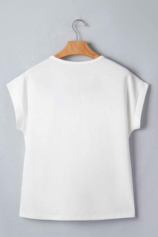 White Floral Patchwork Short Sleeve Viscose Blend Blouse