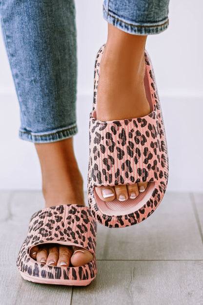 Pink Leopard Print Thick Sole Slip On Slippers - Snoopy's Closet