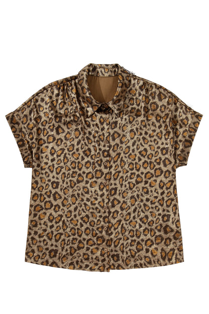 Gold Plus Size Leopard Print Short Sleeve Dolman Shirt - Snoopy's Closet