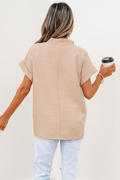 Parchment Crochet Lace Accent Pullover Rolled Short Sleeve Blouse - Snoopy's Closet