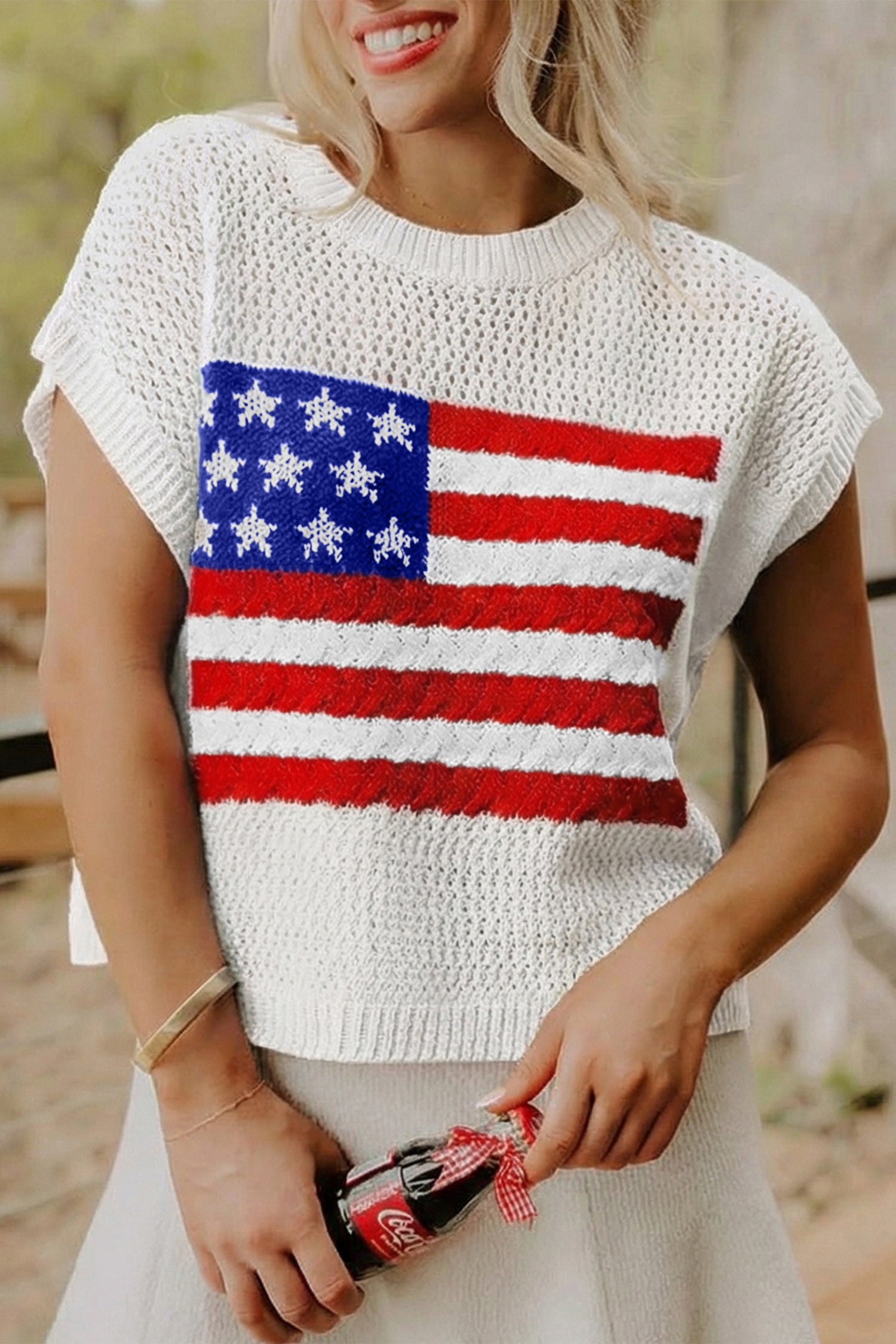 Fiery Red Flag Graphic Short Sleeve Sweater Top