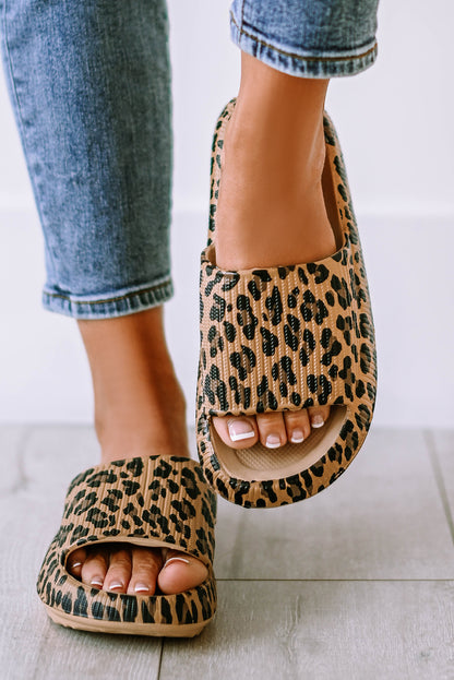 Pink Leopard Print Thick Sole Slip On Slippers - Snoopy's Closet