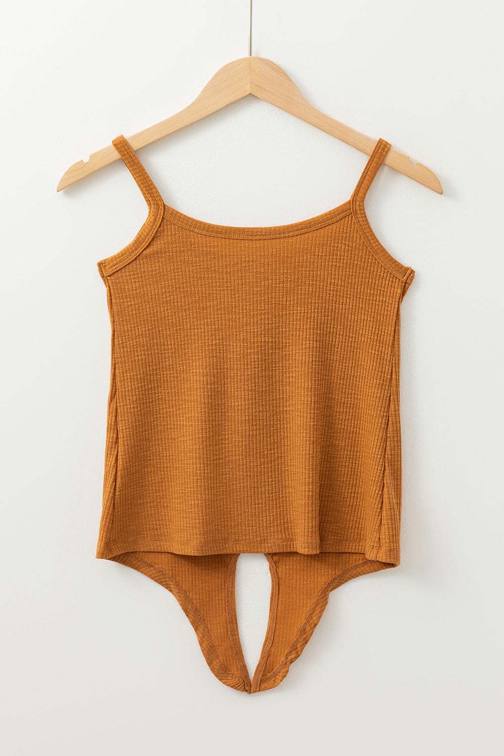 Straw Yellow Ribbed Front Knot Buttoned Thin Strap Tank Top - Snoopy's Closet