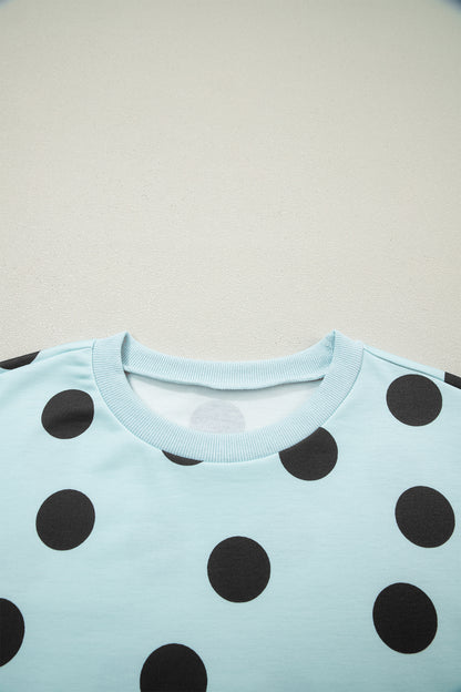 Sky Blue Polka Dot Short Sleeve Top Casual Skort 2pcs Outfit - Snoopy's Closet