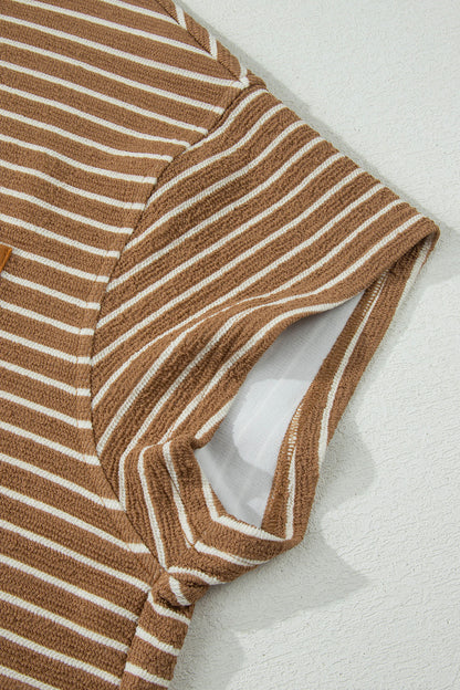 Conjunto de descanso de talla grande a rayas caqui con bloques de color y bolsillos