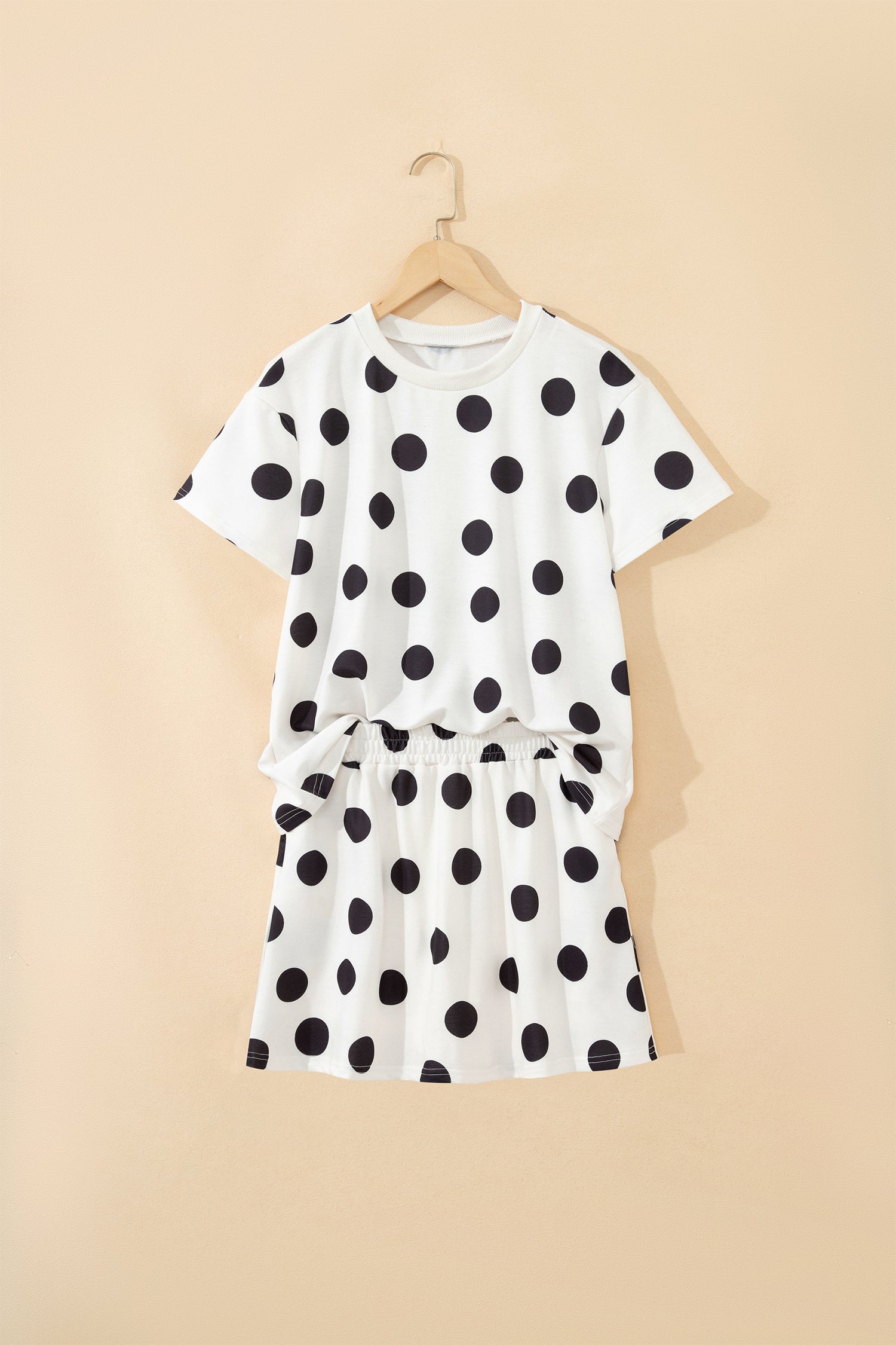 White Polka Dot Short Sleeve Top Casual Skort 2pcs Outfit - Snoopy's Closet